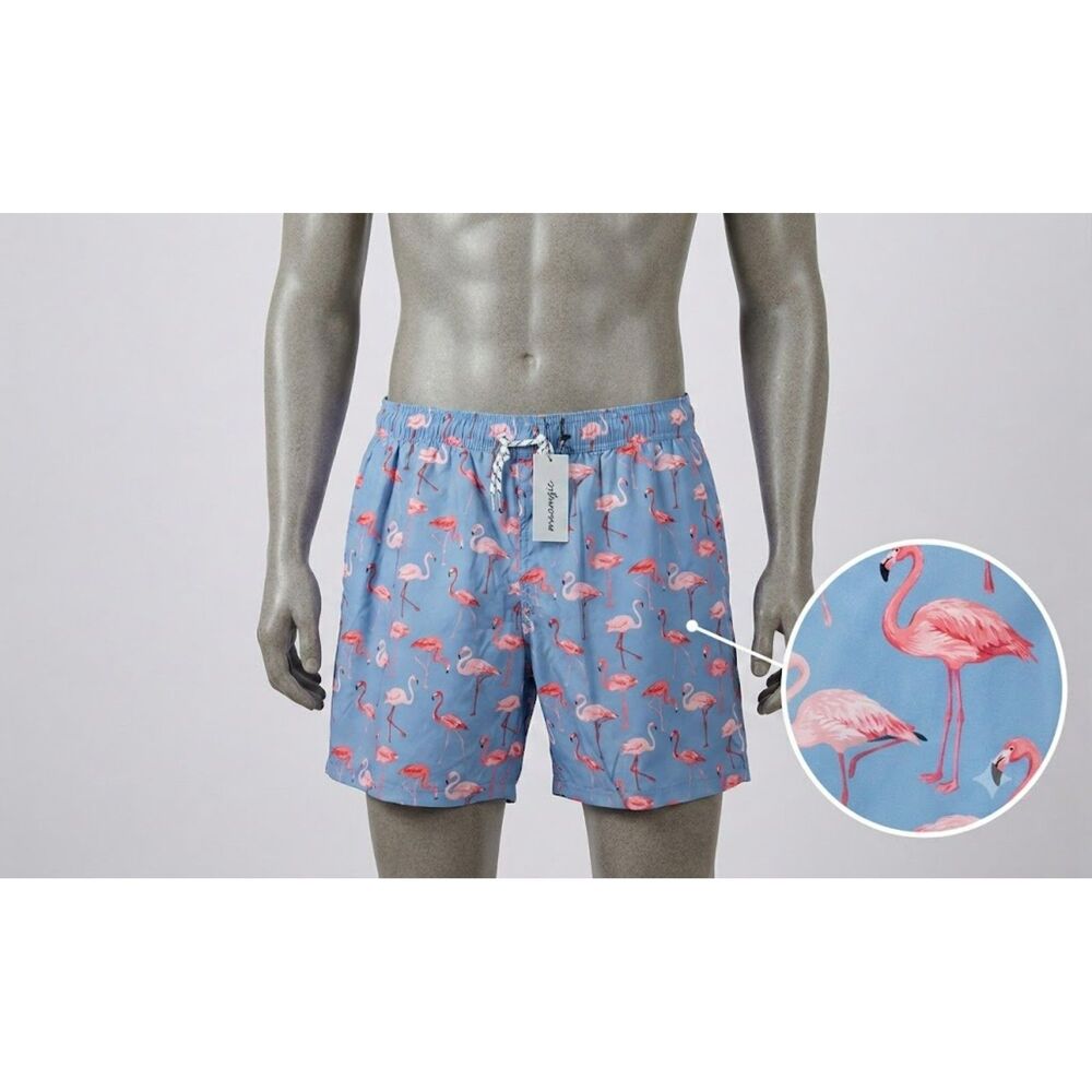 Maamgic Men's Swim Trunks Shorts 2XL Blue With Pink Flamingos New With Tags